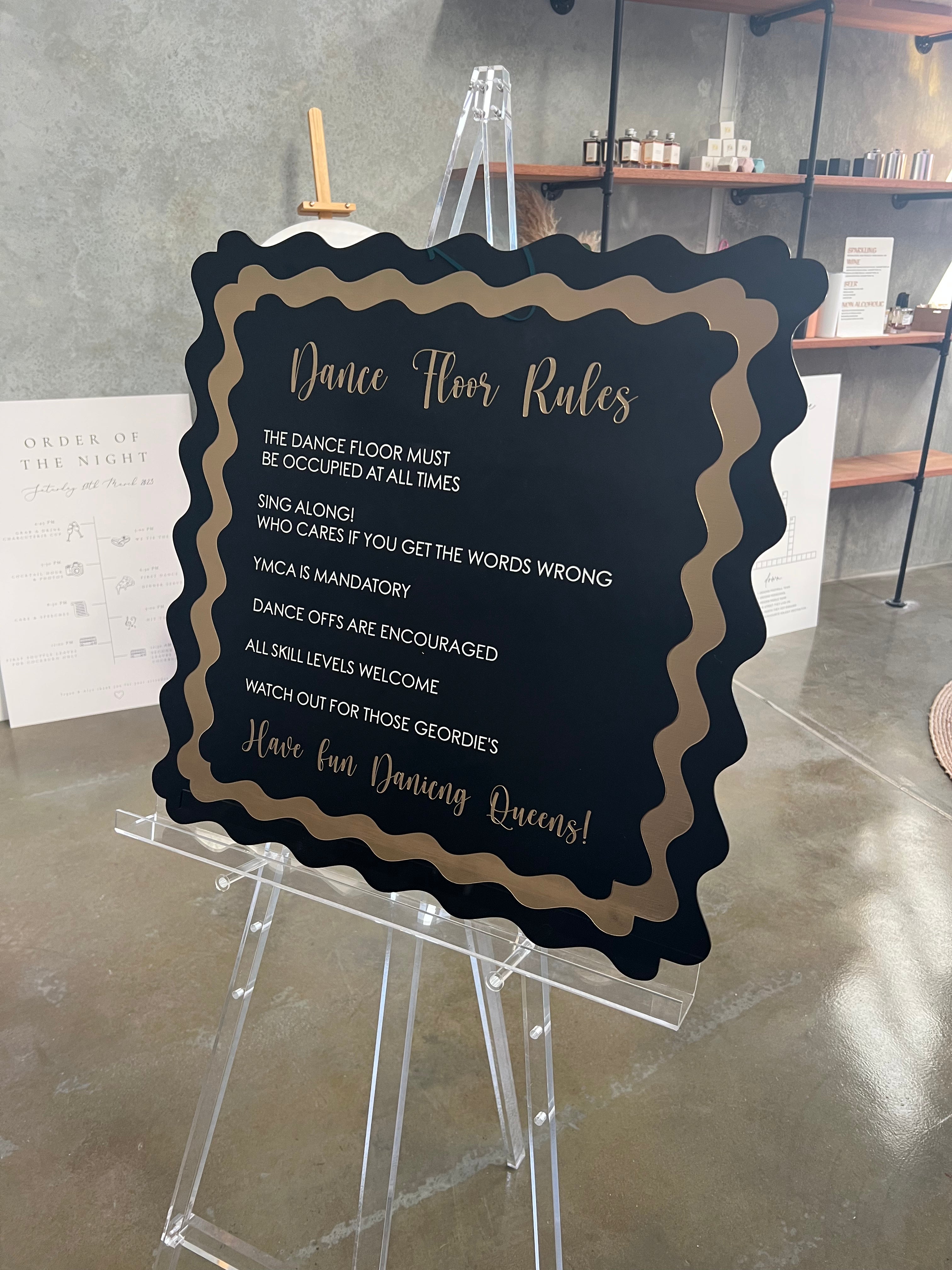 Dance floor rules sign