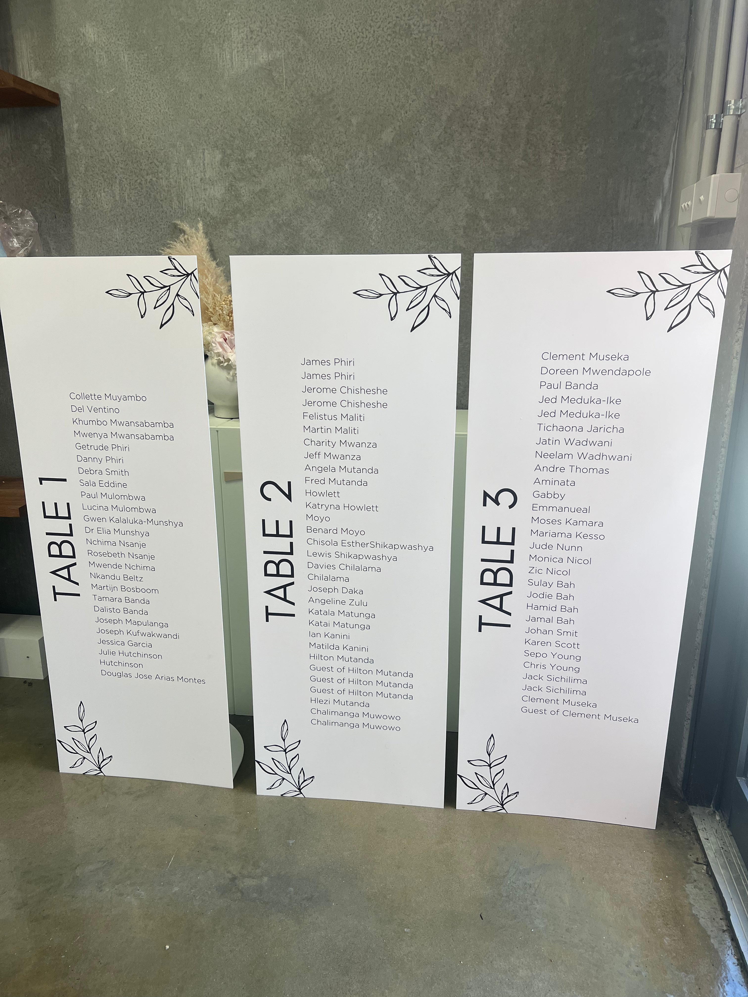 Free standing seating chart