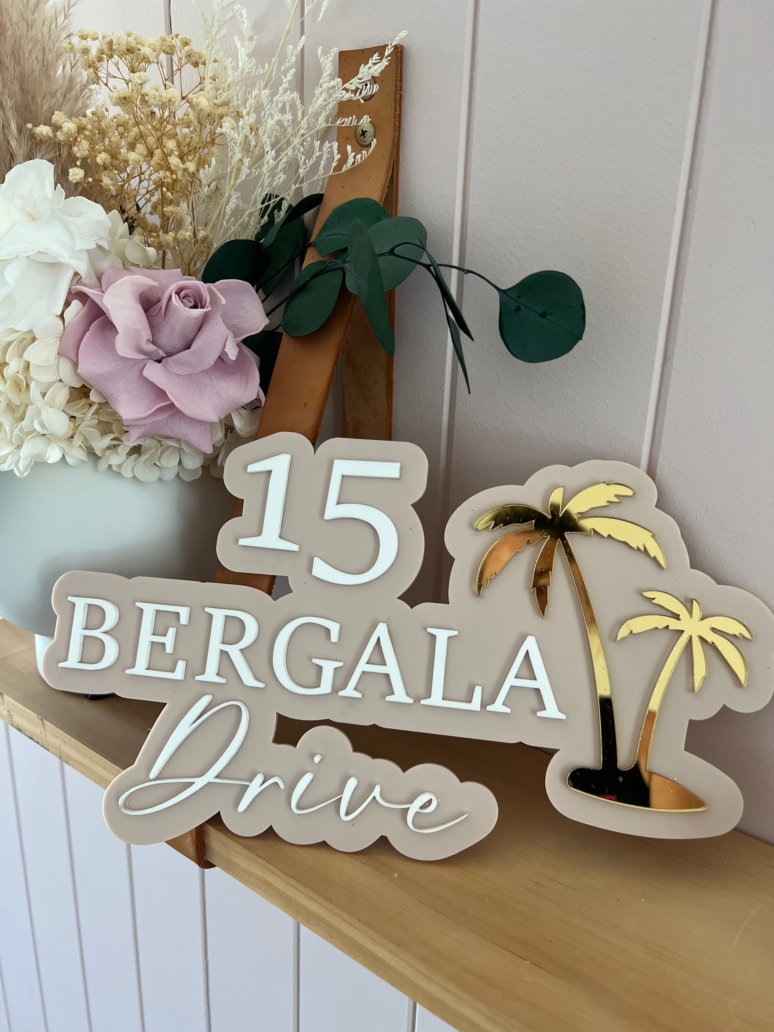 House Address plaque with palm trees