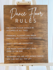 Dance floor rules sign