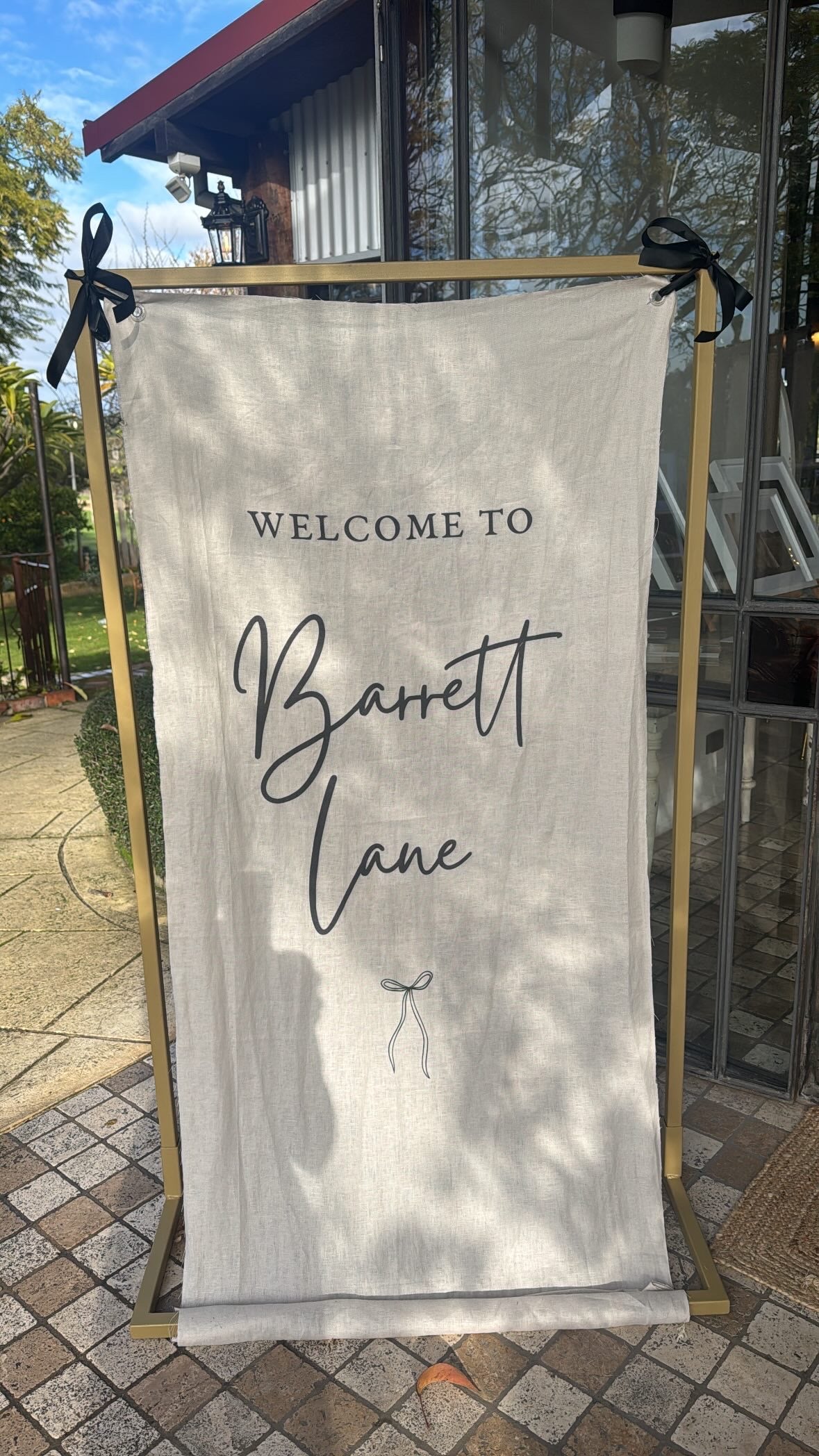 Linen welcome sign
