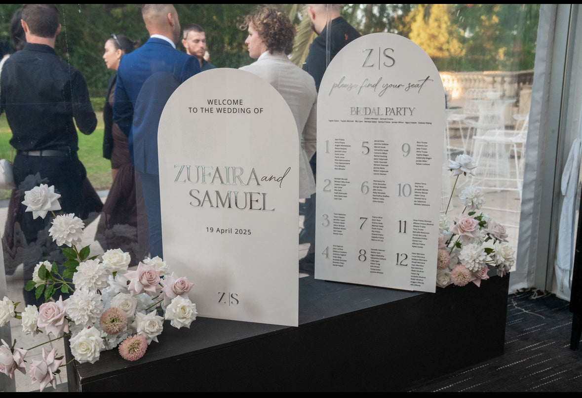 Freestanding welcome and seating chart set bundle