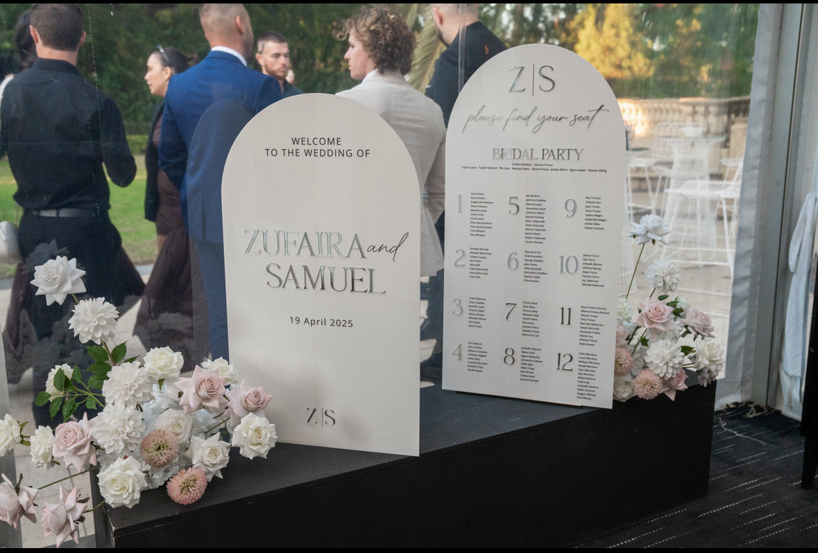 Freestanding welcome and seating chart set bundle
